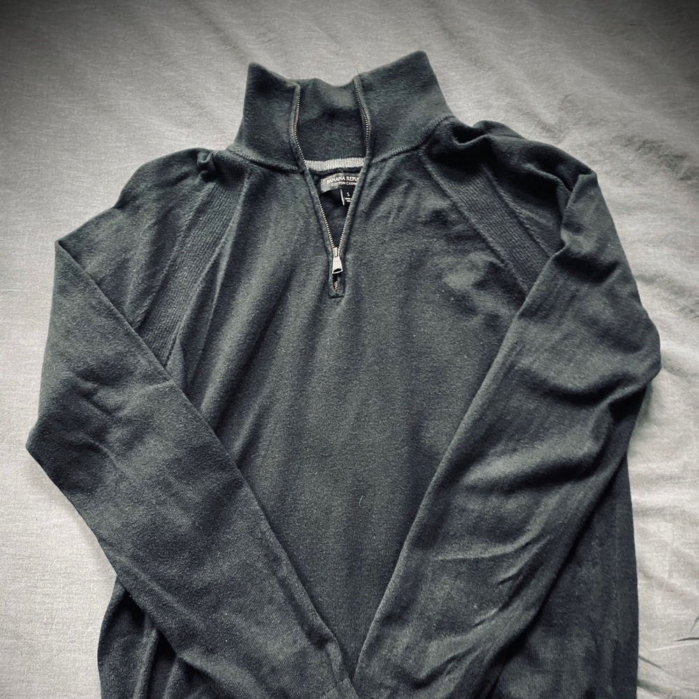Black Cotton Cashmere 1/4 Zip Sweater